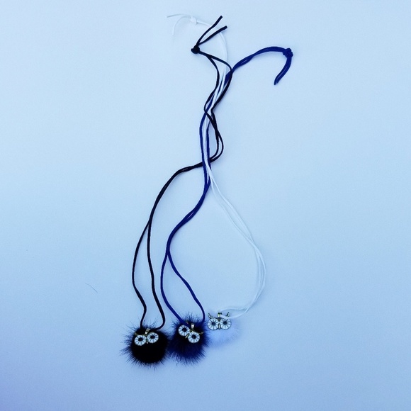 Real Fur Pom Pom Owl Long Necklace Suade - Picture 6 of 6